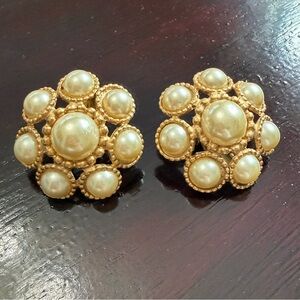 Vintage  faux pearl and gold-tone clip-on earrings, likely from the 1980s